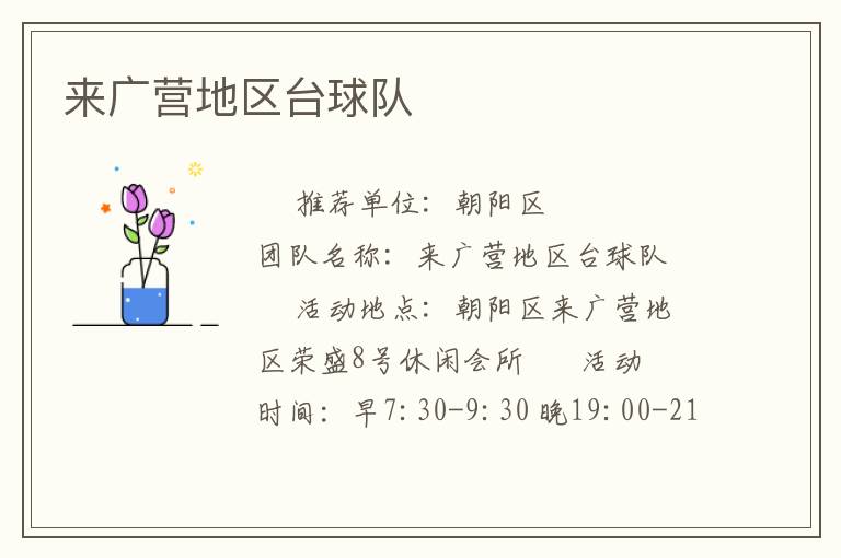 來廣營地區(qū)臺(tái)球隊(duì)