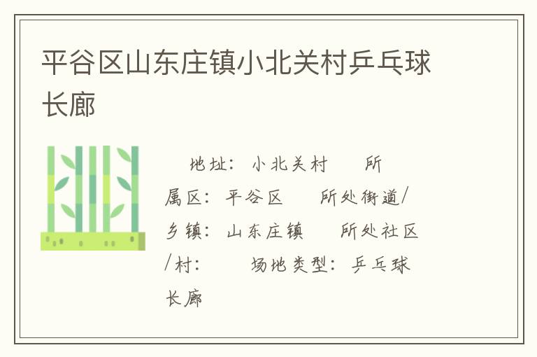 平谷區(qū)山東莊鎮(zhèn)小北關(guān)村乒乓球長廊