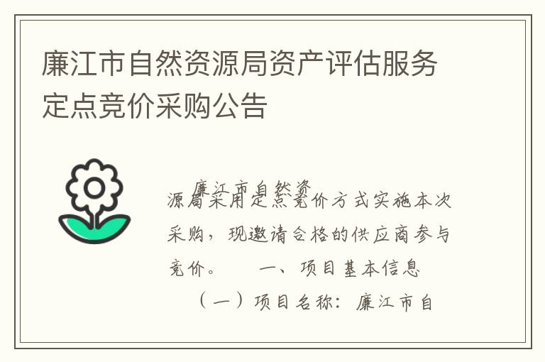 廉江市自然資源局資產(chǎn)評(píng)估服務(wù)定點(diǎn)競(jìng)價(jià)采購(gòu)公告