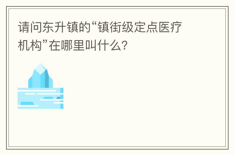 請問東升鎮(zhèn)的“鎮(zhèn)街級定點醫(yī)療機構”在哪里叫什么？
