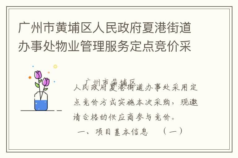 廣州市黃埔區(qū)人民政府夏港街道辦事處物業(yè)管理服務(wù)定點(diǎn)競(jìng)價(jià)采購公告