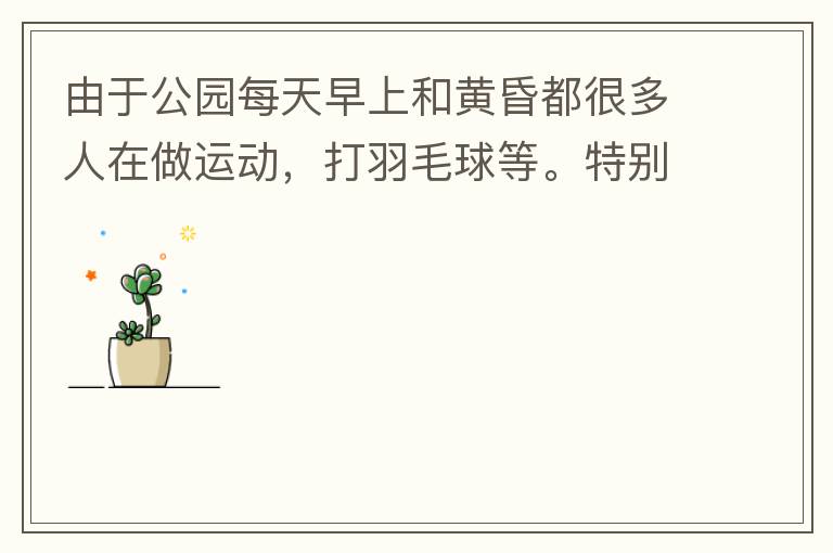 由于公園每天早上和黃昏都很多人在做運(yùn)動(dòng)，打羽毛球等。特別多老人家散步或者跑步。公園燈光不足導(dǎo)致運(yùn)動(dòng)受傷的情況屢見不鮮，有非常大的安全隱患?，F(xiàn)在冬天，早上天亮得很晚，晚上天亮得很早，希望公園早上和晚上的