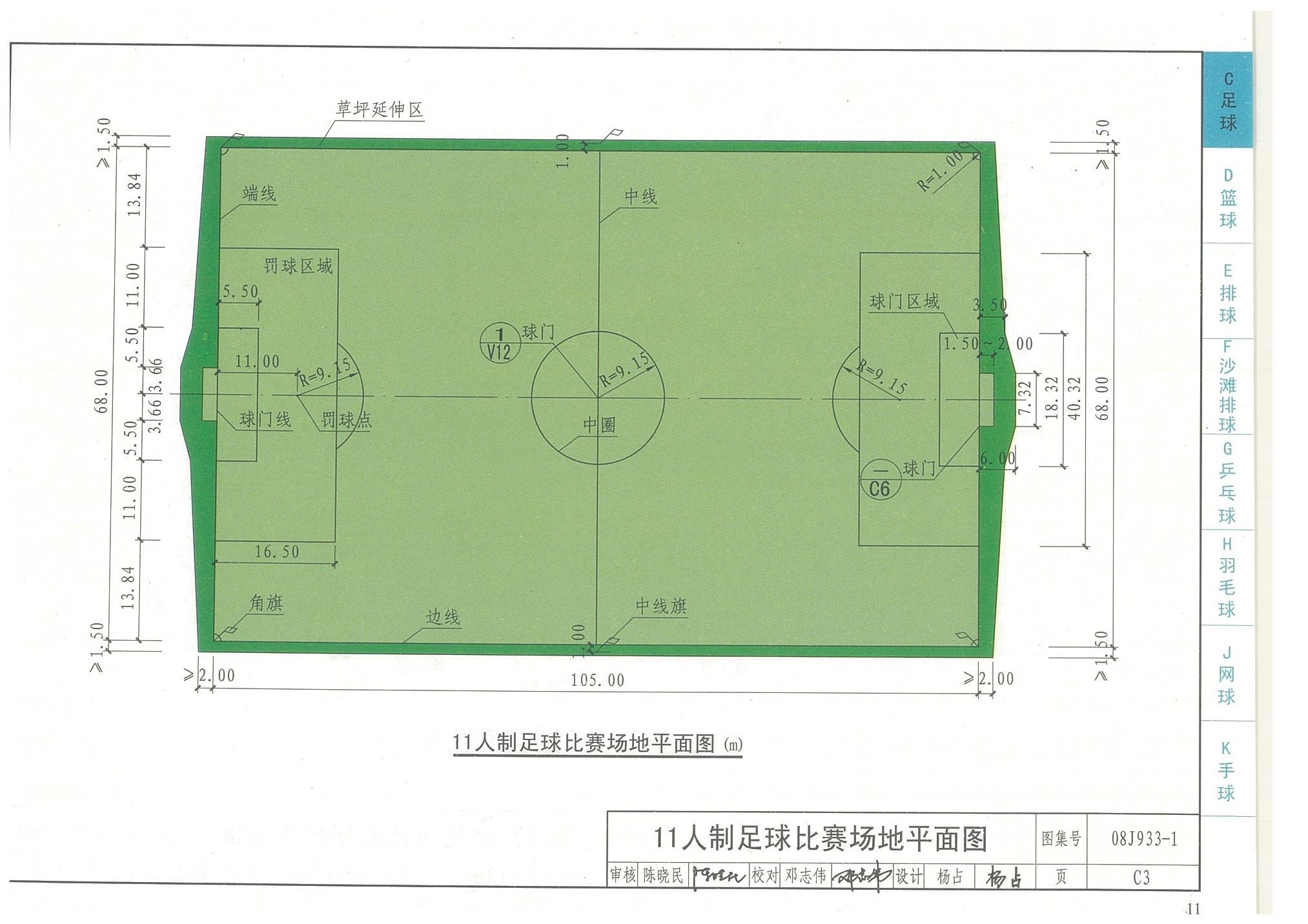 11人制足球比賽場(chǎng)地平面圖-國家建筑標(biāo)準(zhǔn)設(shè)計(jì)圖集08J933-1 11人制足球比賽場(chǎng)地平面圖-國家建筑標(biāo)準(zhǔn)設(shè)計(jì)圖集08J933-1